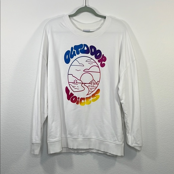 Outdoor Voices Crewneck Sweatshirt White Hippie Groovy Sunset Print Size XL - Picture 1 of 7